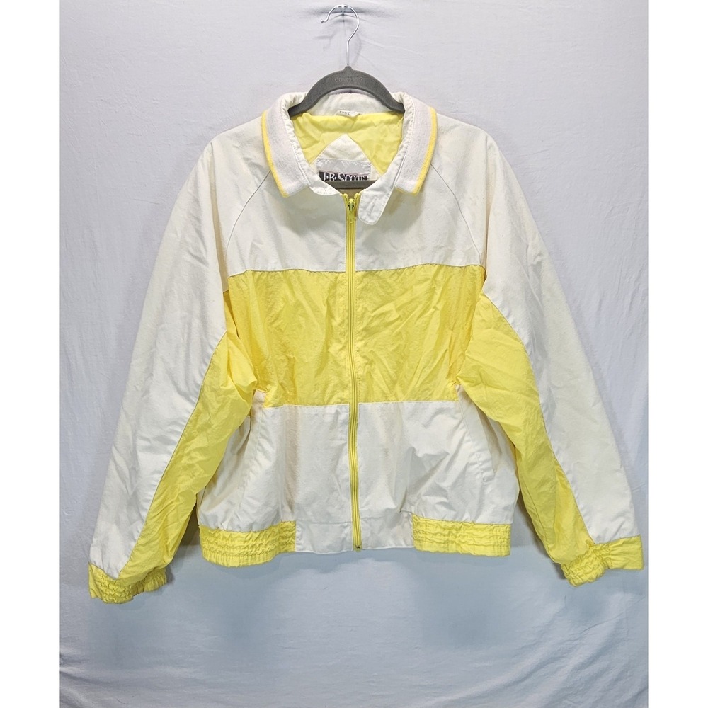 Vintage J.B. Scott Windbreaker Jacket Yellow White Full Zip USA Large Retro
